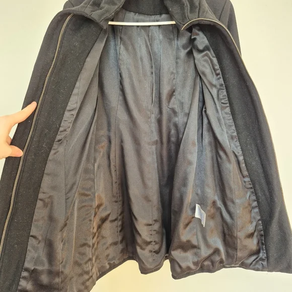 Ricki’s Women's Black Belted Funnel-Neck Wool Blend Coat Size Small - Picture 7 of 8